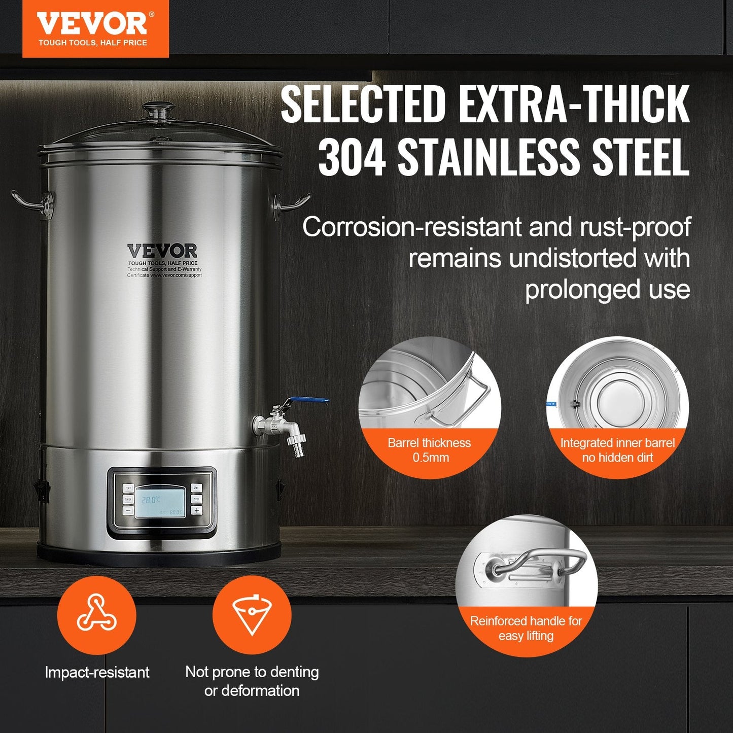 Electric Home Beer Brewer, 30-Liter Stainless Steel Pot with Control Panel