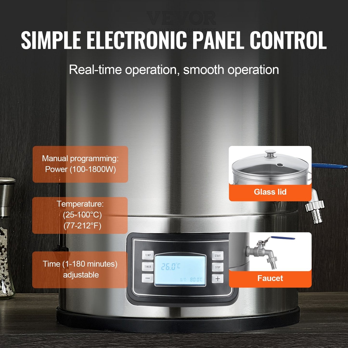Electric Home Beer Brewer, 30-Liter Stainless Steel Pot with Control Panel