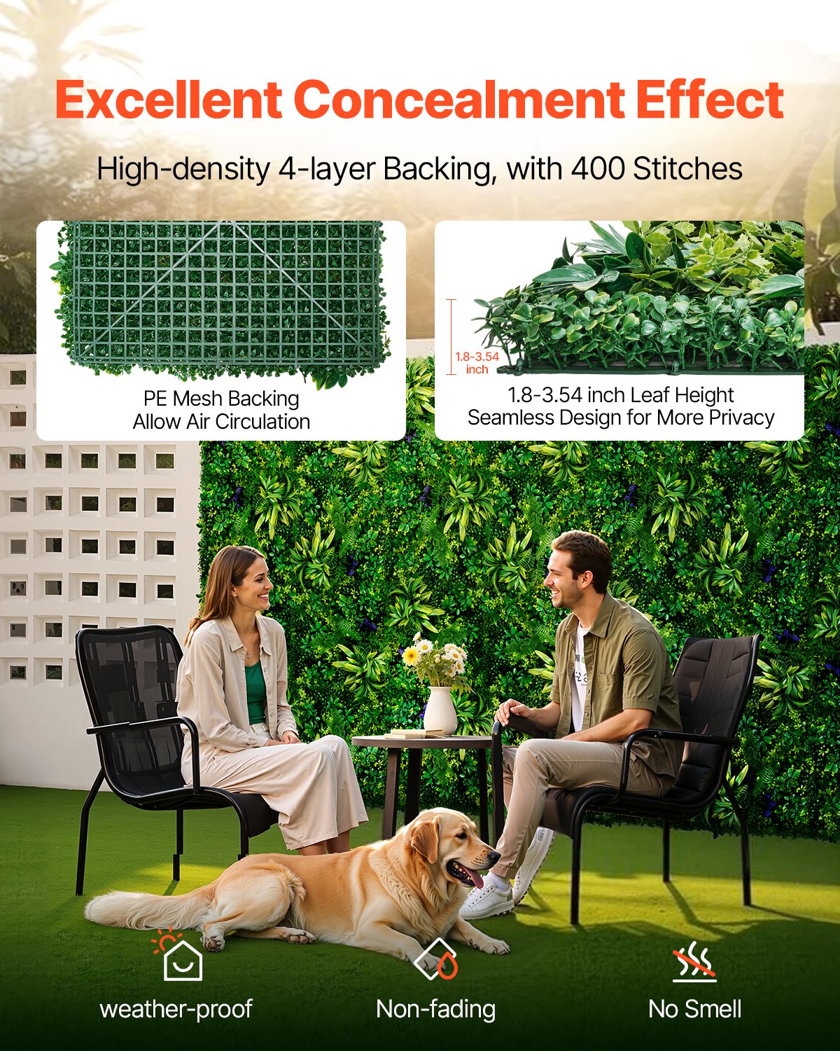 VEVOR Artificial Grass Wall Panels 12 PCS 20 x 20 inch 3D Greenery for Decor