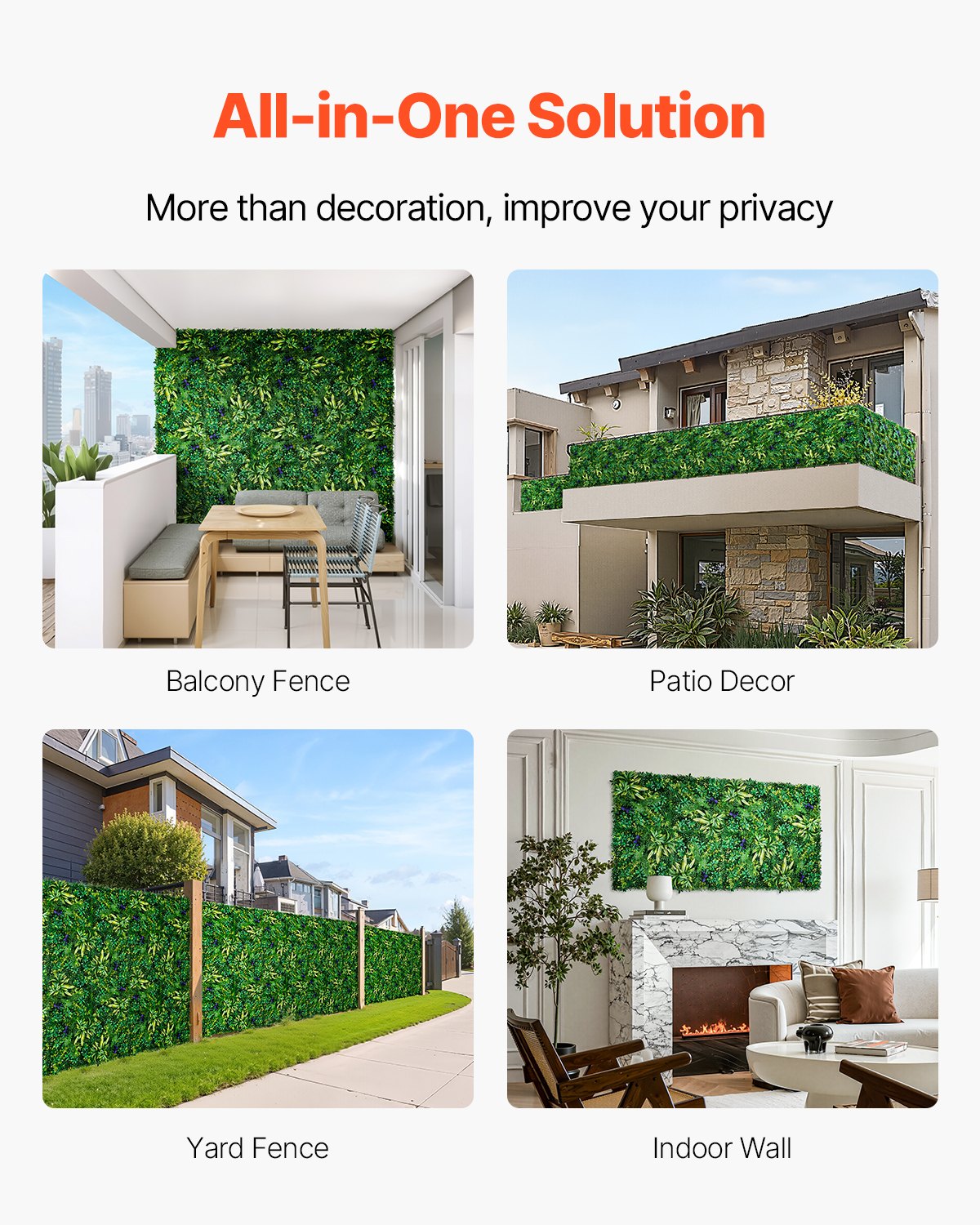 VEVOR Artificial Grass Wall Panels 12 PCS 20 x 20 inch 3D Greenery for Decor