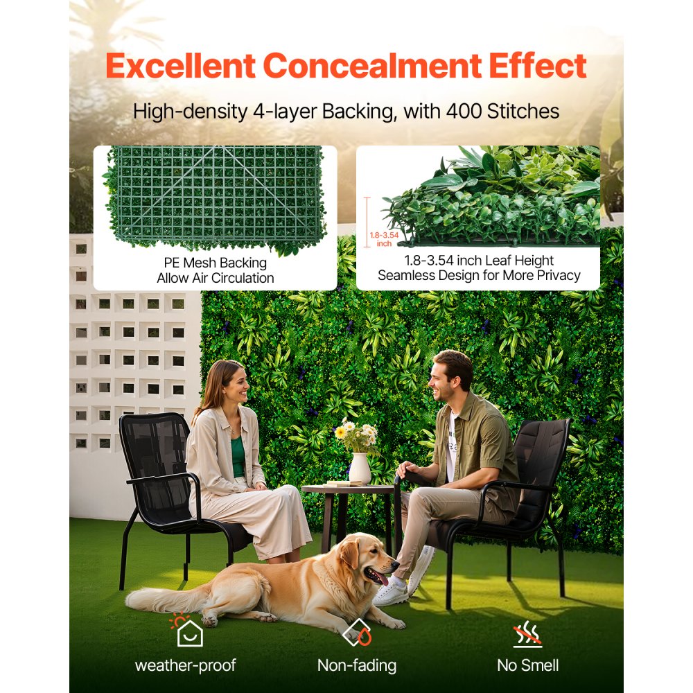 VEVOR Artificial Grass Wall Panels 8 PCS 20 x 20 inch 3D Greenery for Decor