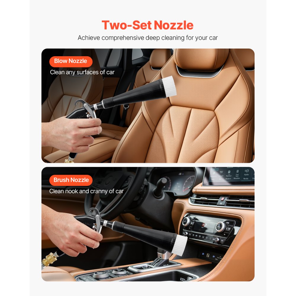 VEVOR Car Cleaning Gun 6-9.2 Bar High-Pressure Air Blow Gun 2 Nozzles Blast Dirt