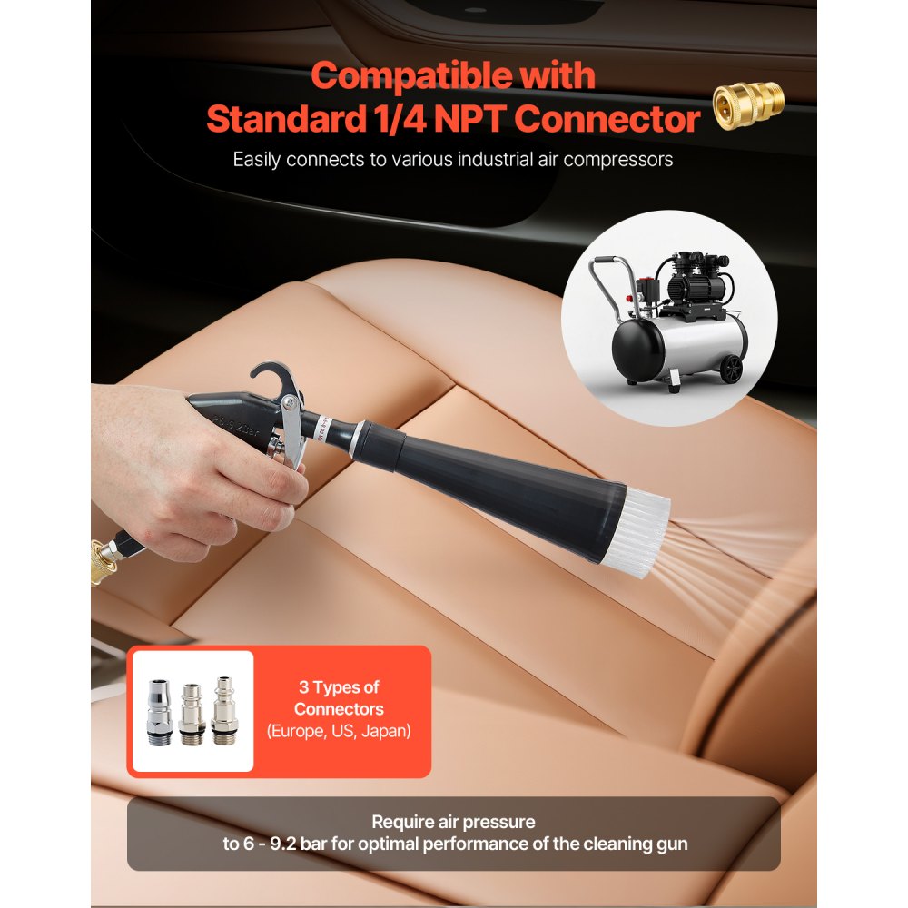 VEVOR Car Cleaning Gun 6-9.2 Bar High-Pressure Air Blow Gun 2 Nozzles Blast Dirt