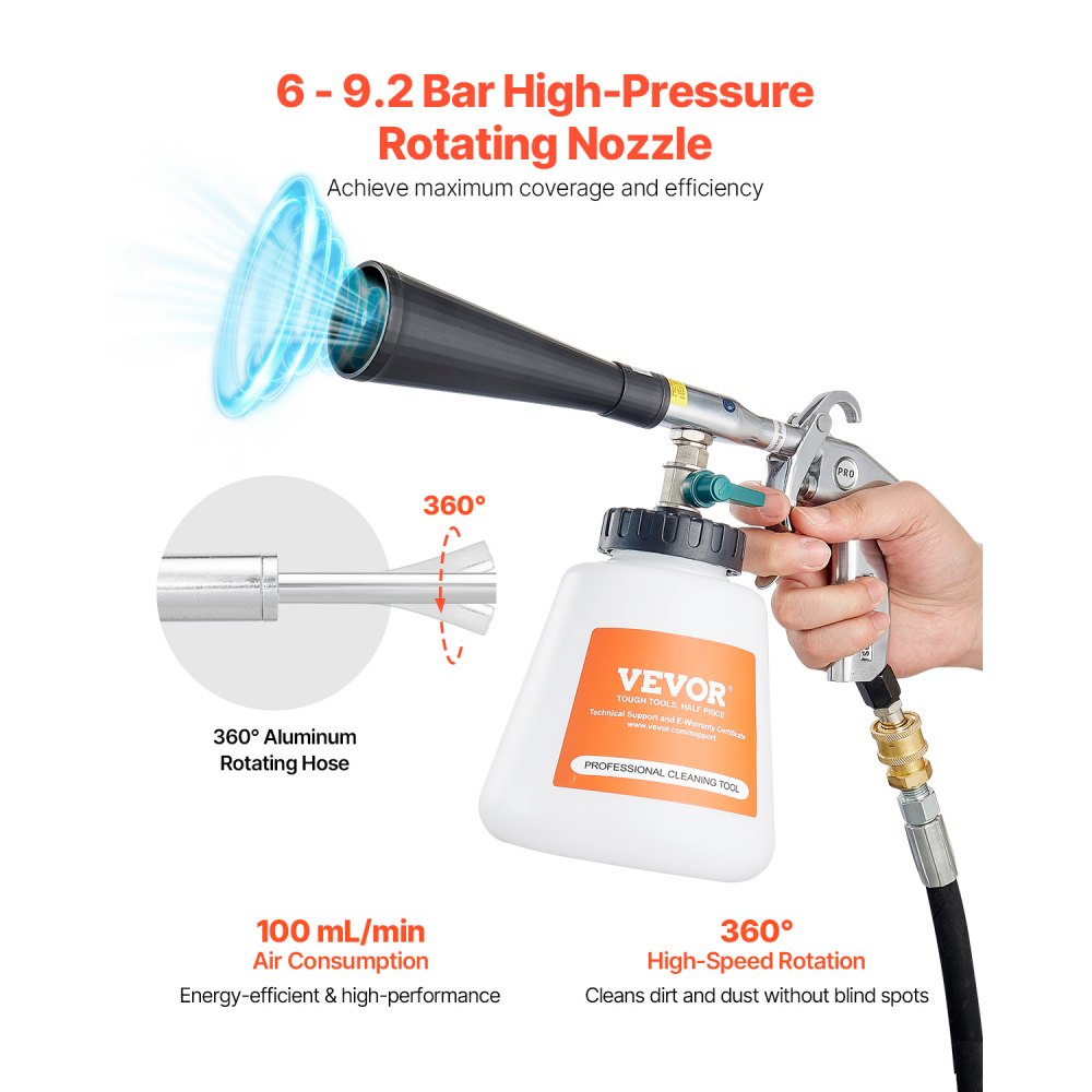 Car Cleaning Gun 6-9.2Bar High-Pressure Air Blow Gun with 1L Liquid Bottle