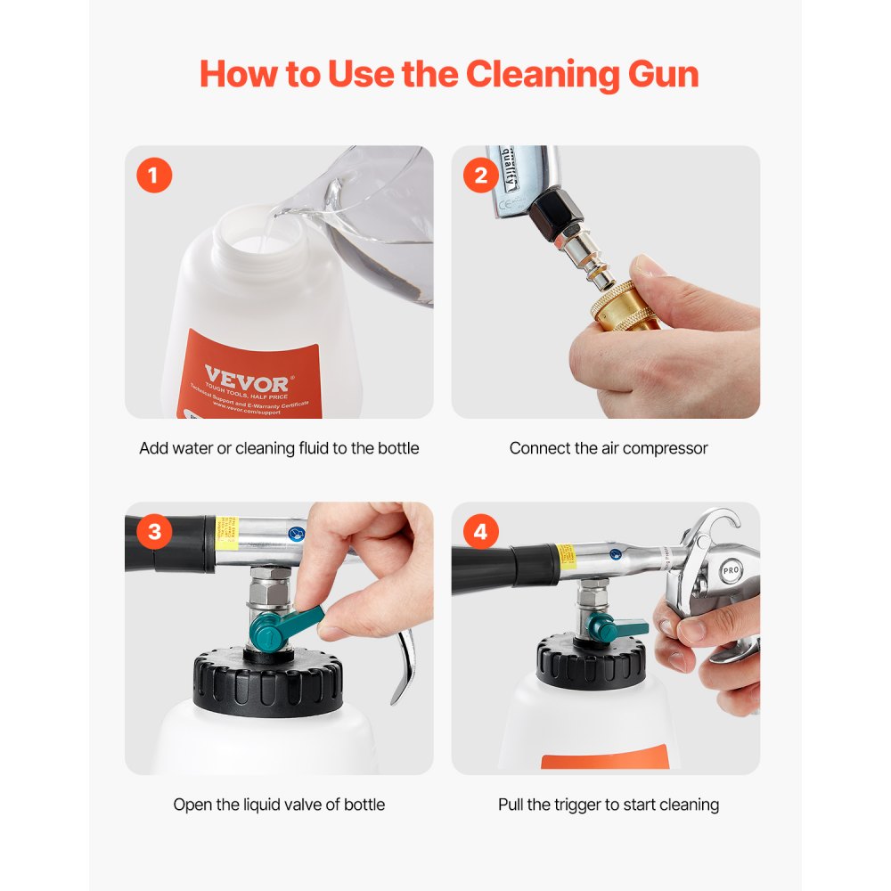 Car Cleaning Gun 6-9.2Bar High-Pressure Air Blow Gun with 1L Liquid Bottle