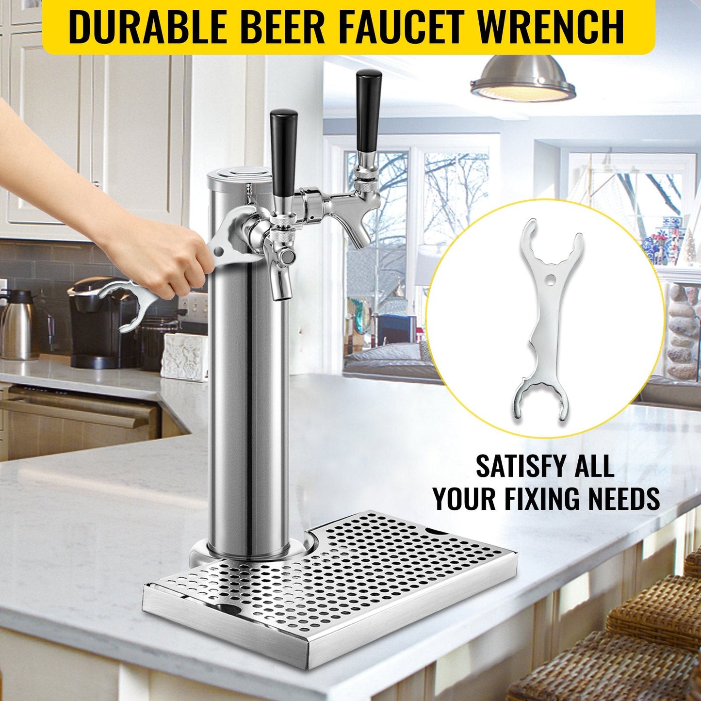 Double Tap Beer Tower Kit with Dual Gauge Regulator & Keg Coupler, No Tank Needed