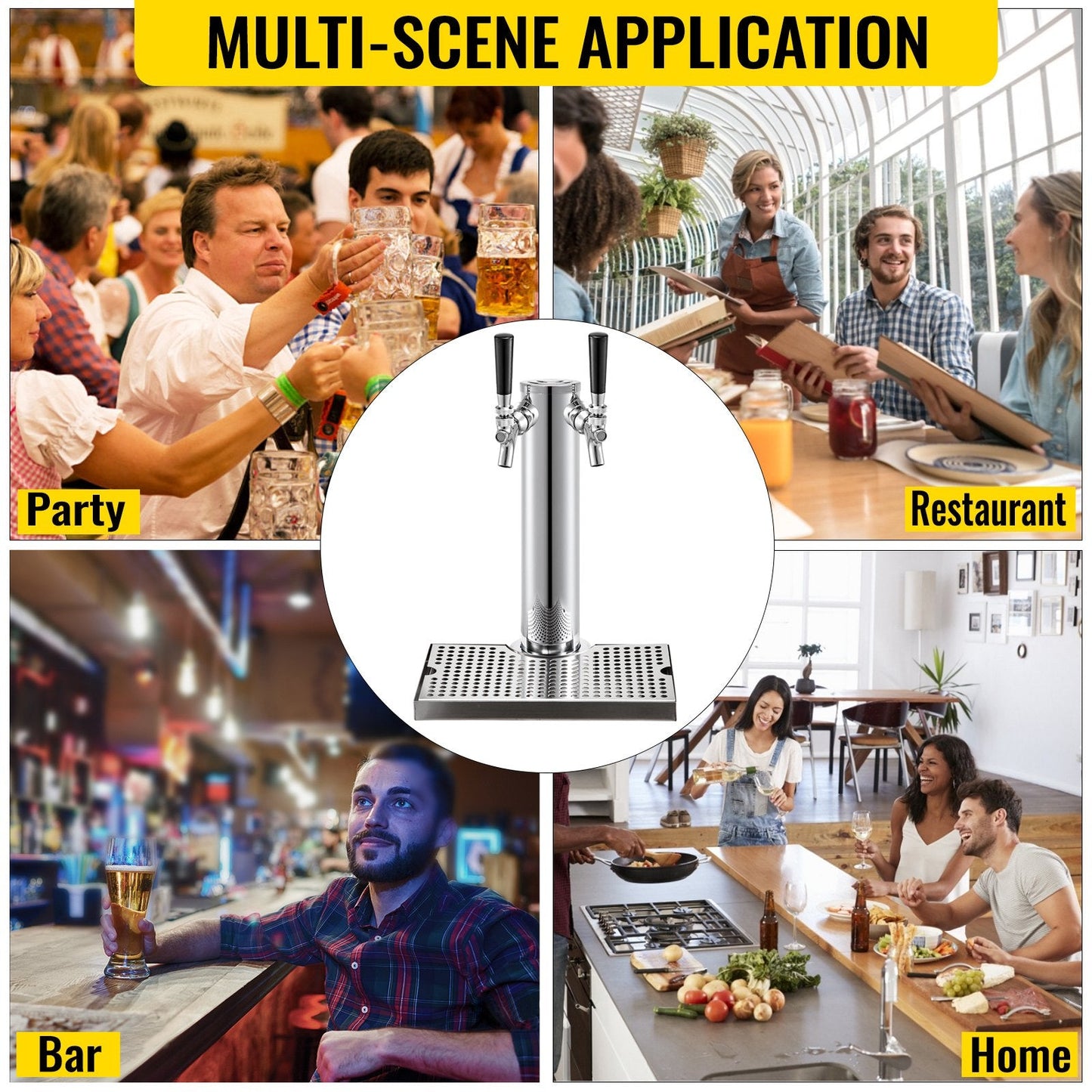 Double Tap Beer Tower Kit with Dual Gauge Regulator & Keg Coupler, No Tank Needed