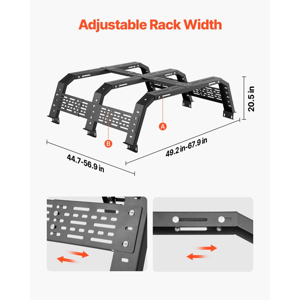 VEVOR Overland Truck Bed Rack 408.2 kg Static Capacity Fit Tacoma/Gladiator JT