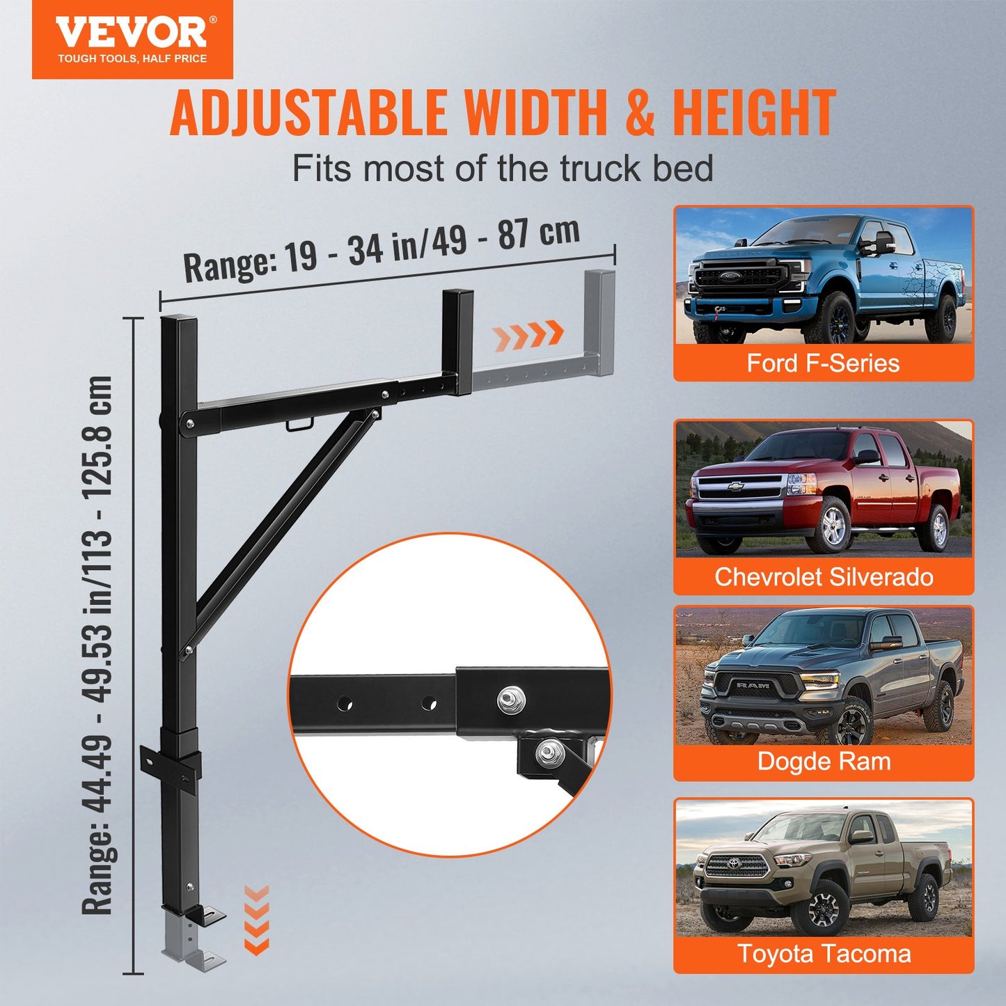VEVOR Truck Rack, 19-34inch Extendable Truck Ladder Rack, 38.6"-43.6" Adjustable