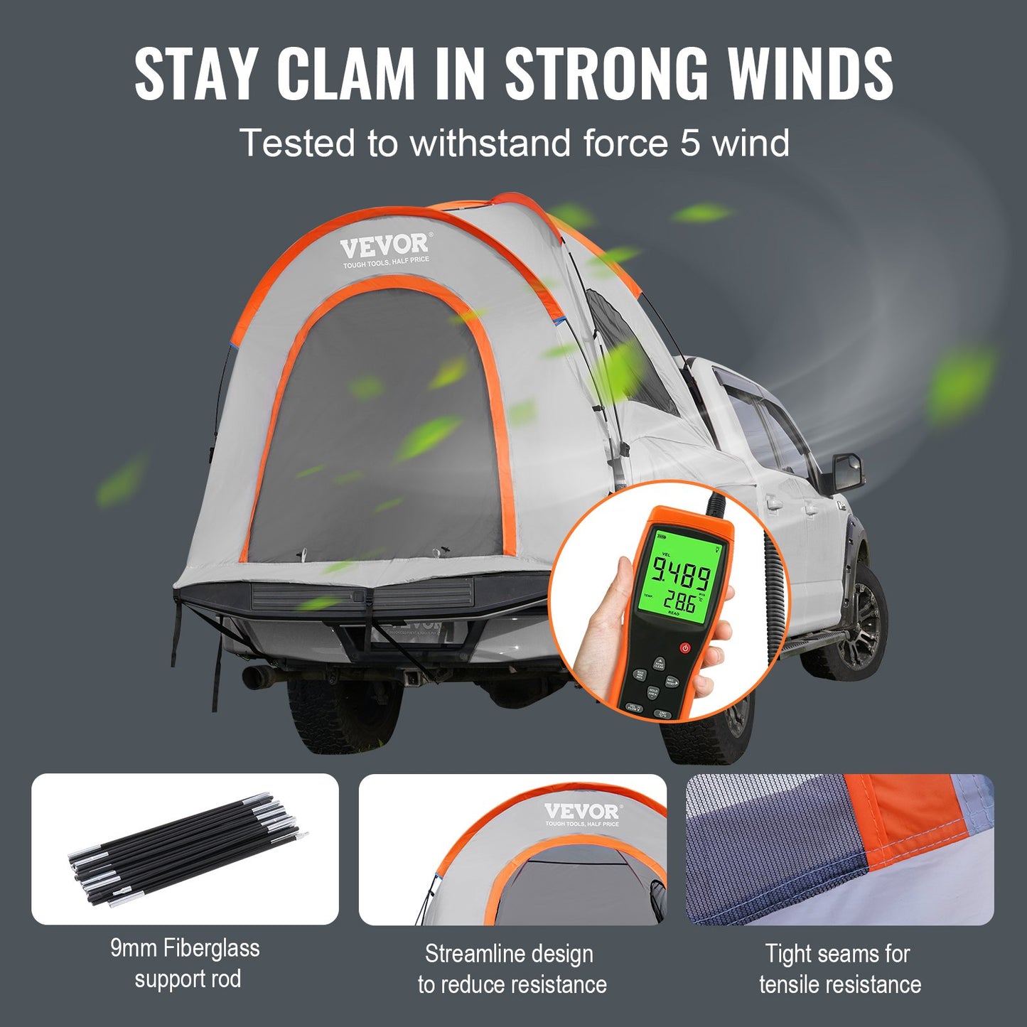 VEVOR Truck Bed Tent, 6.4'-6.7' Pickup Truck Tent with Rain Layer and Carry Bag,