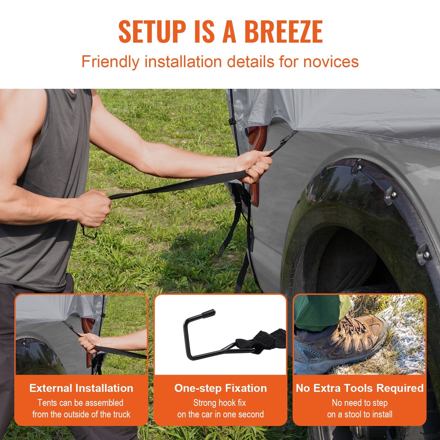 VEVOR Truck Bed Tent, 6.4'-6.7' Pickup Truck Tent with Rain Layer and Carry Bag,