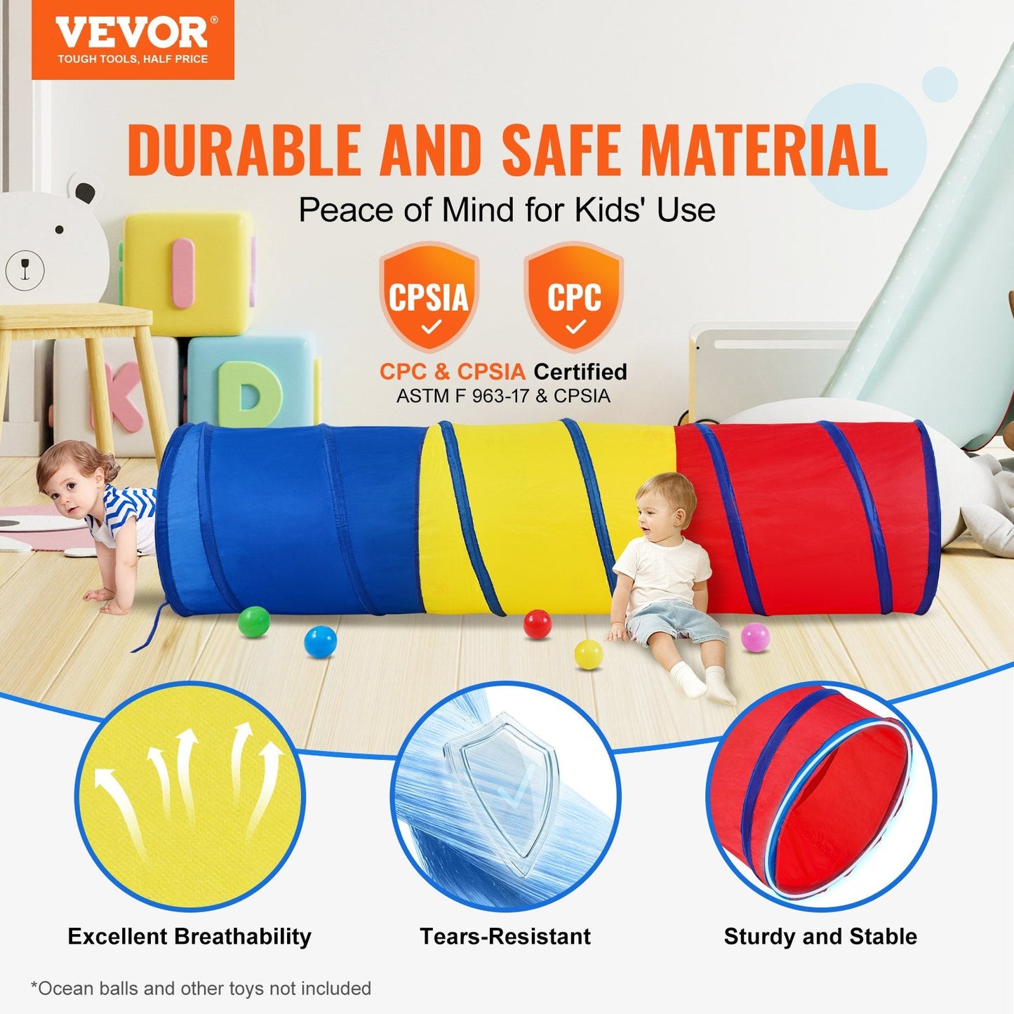 Colorful Kids Pop-Up Play Tunnel Tent for Indoor/Outdoor Fun, 0.45m x 1.8m