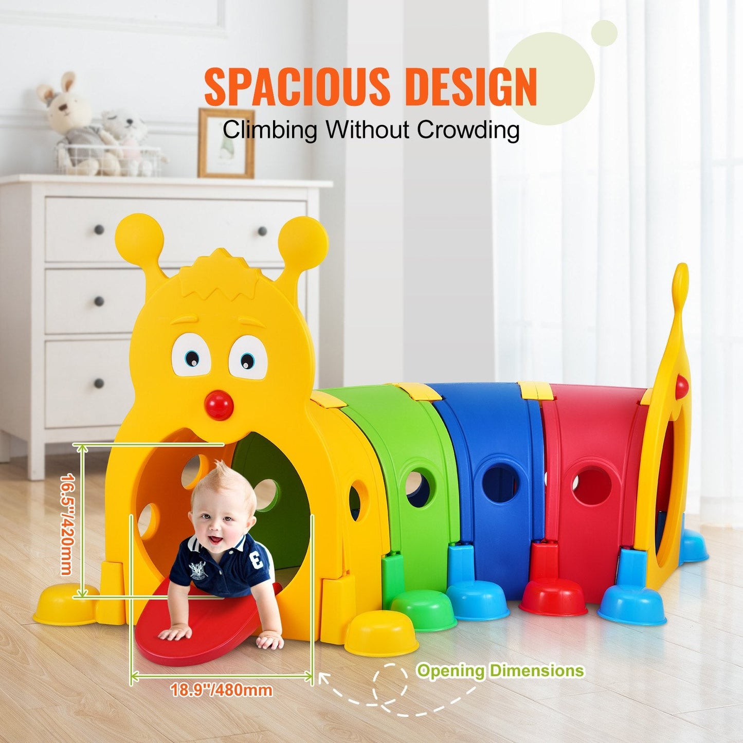 Colorful Caterpillar Tunnel Play Equipment for Kids, Indoor/Outdoor, 3+ Years
