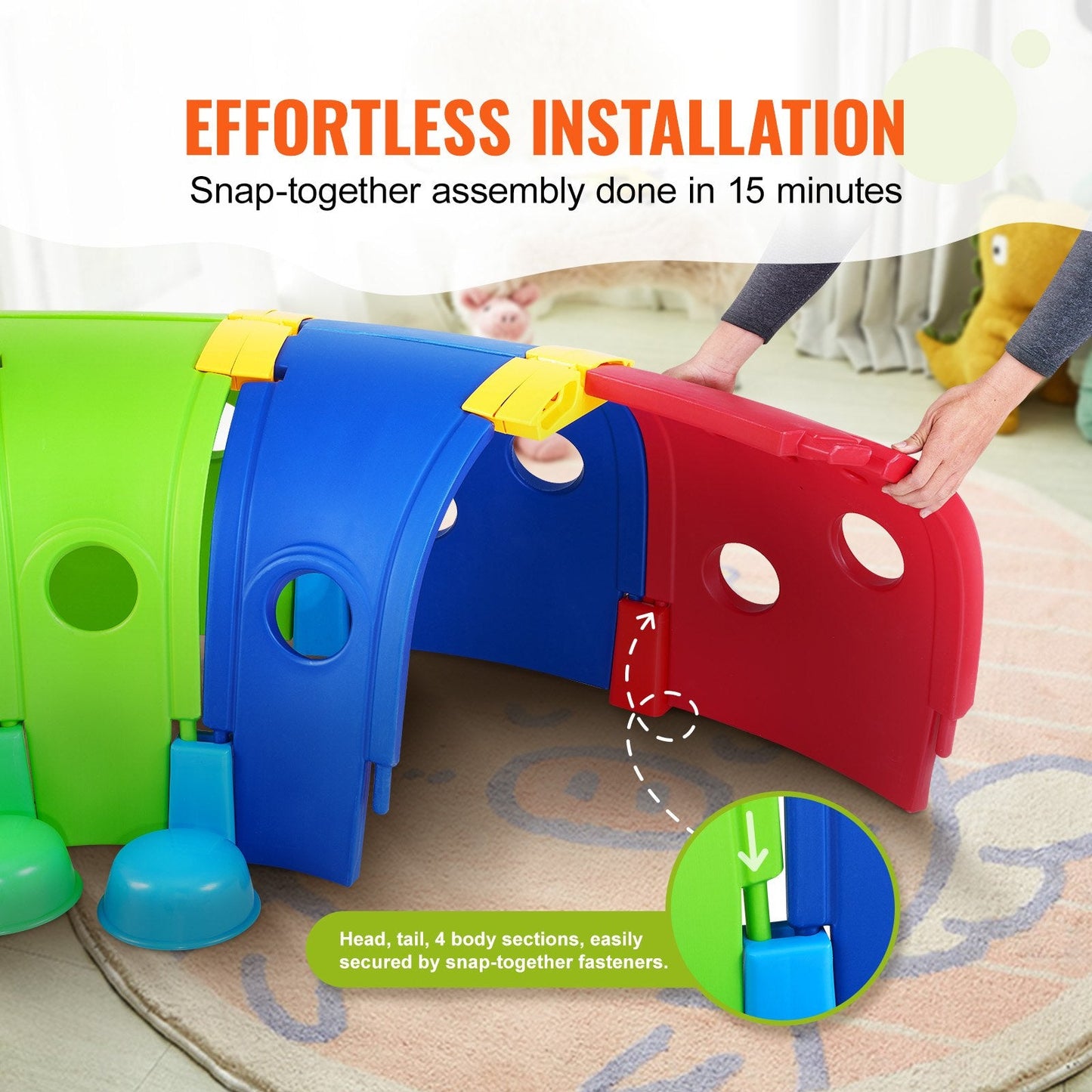 Colorful Caterpillar Tunnel Play Equipment for Kids, Indoor/Outdoor, 3+ Years