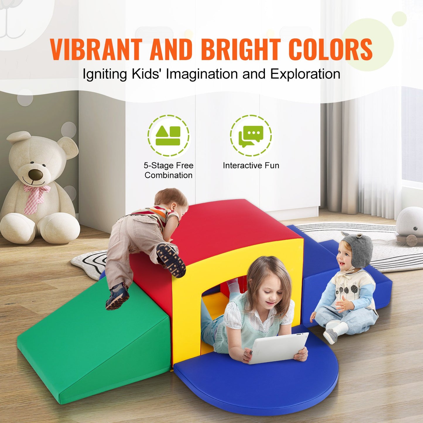 VEVOR Toddler Climbing Toys Indoor, 5 Piece Climb, Crawl and Tunnel Soft Play Equipment,