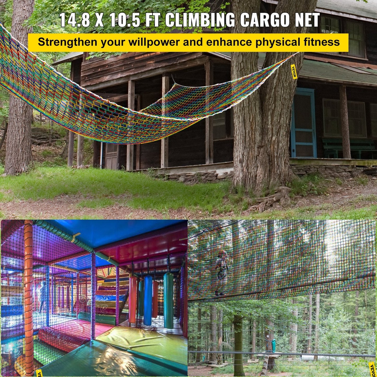 Durable 4.5 x 3.2 m Rainbow Cargo Net for Outdoor Playgrounds, 227 kg Capacity