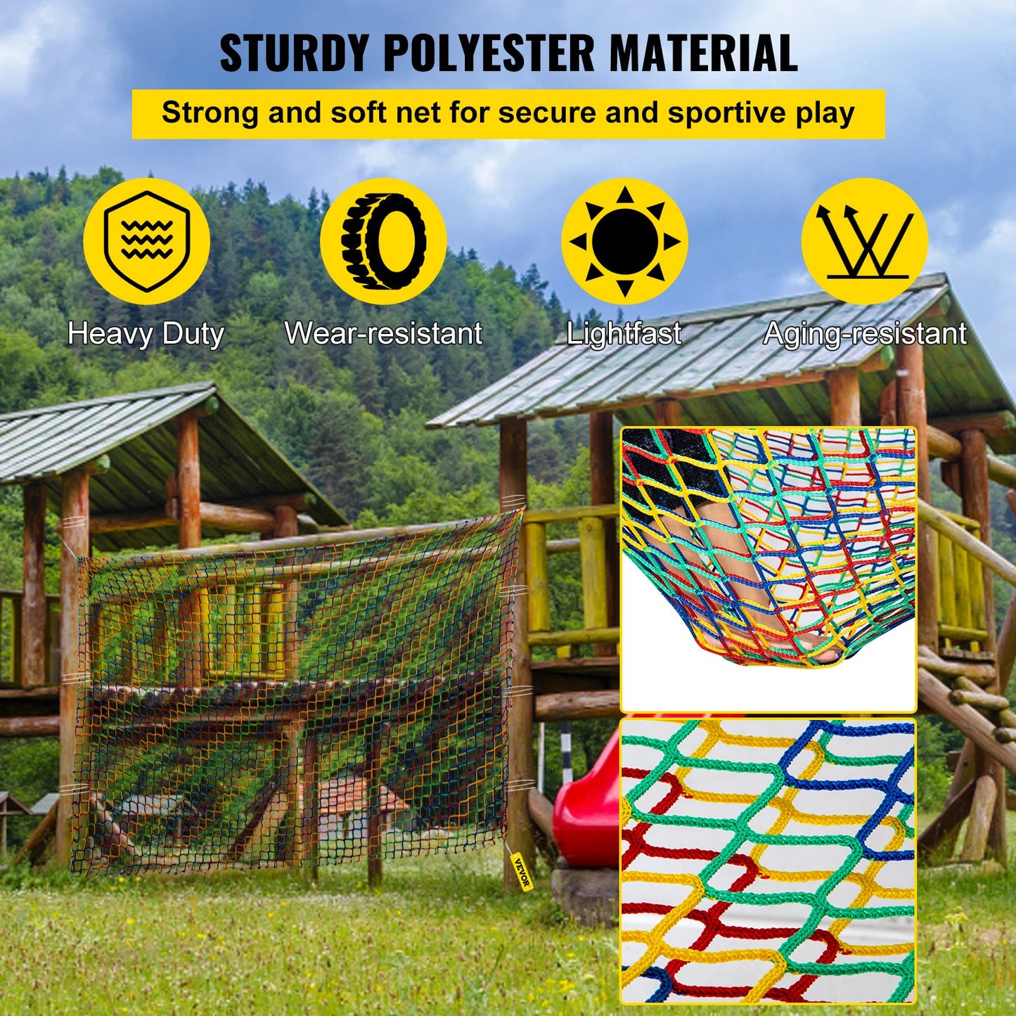 VEVOR Climbing Cargo Net, 4.5 x 3.2 m Playground Climbing Cargo Net, Polyester Double