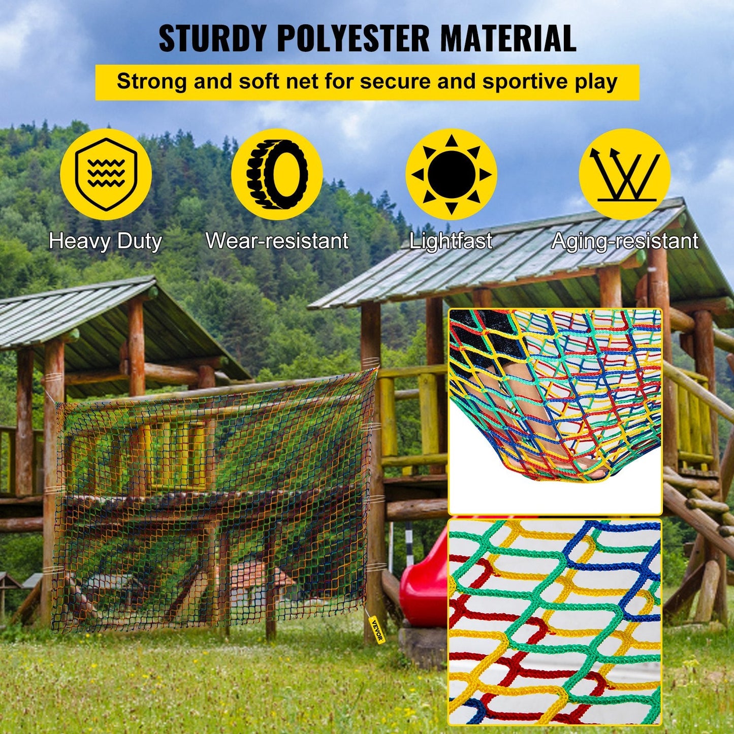 Durable 4.5 x 3.2 m Rainbow Cargo Net for Outdoor Playgrounds, 227 kg Capacity