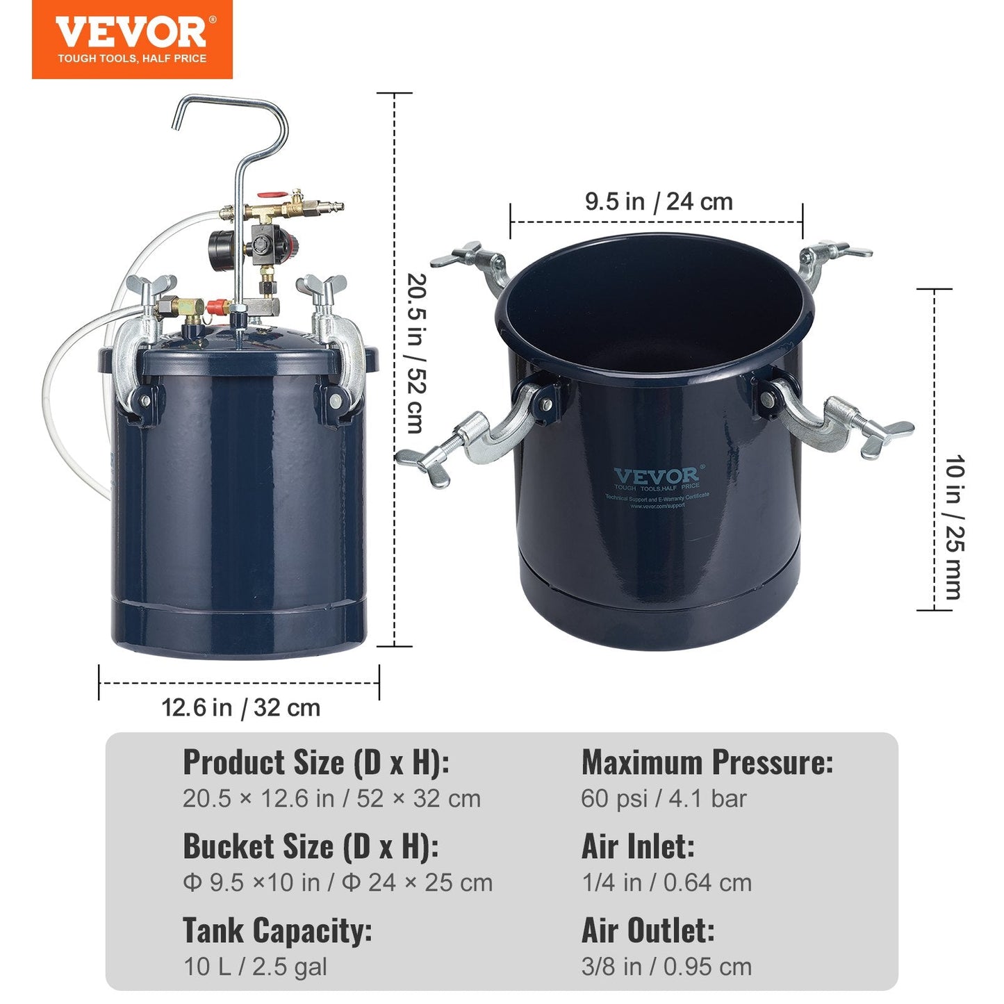 10L Air Paint Pressure Pot Tank with Dual Nozzles for Industrial & Home Use