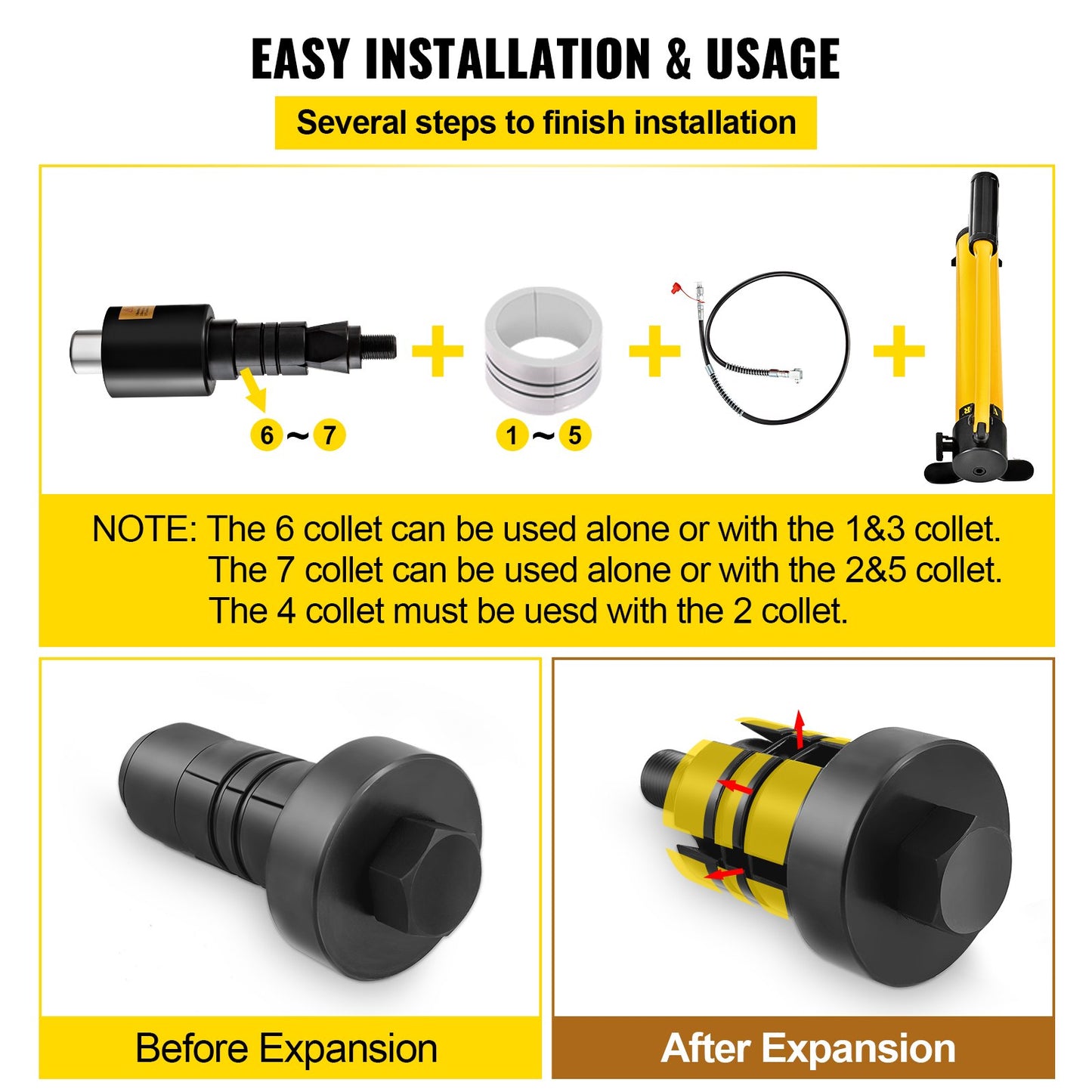 VEVOR Hydraulic Exhaust Pipe Expander, 1-5/8" to 4-1/4" size, 10 T Manual Hydraulic