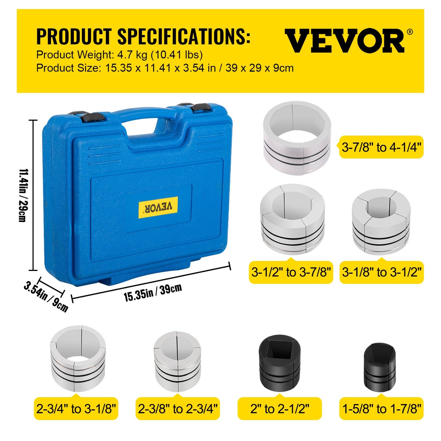 VEVOR Hydraulic Exhaust Pipe Expander, 1-5/8" to 4-1/4" size, 10 T Manual Hydraulic