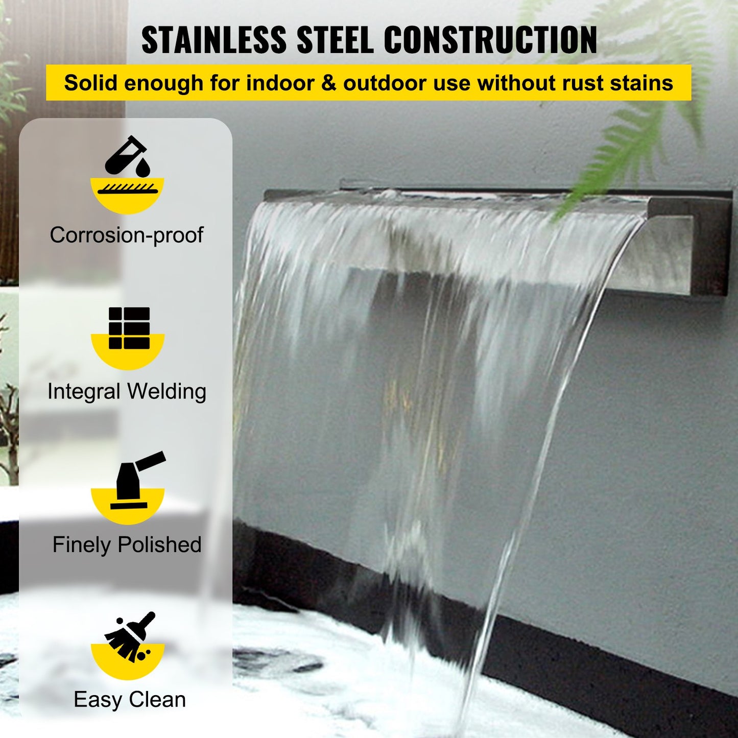 VEVOR Pool Fountain Stainless Steel Pool Waterfall 23.6\" x 4.5\" x 3.1\"(W x D