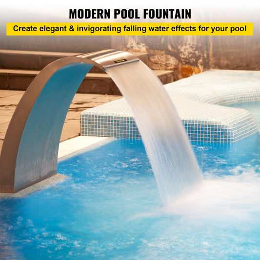 Polished 304 stainless steel pool fountain resists rust and provides long-lasting outdoor durability