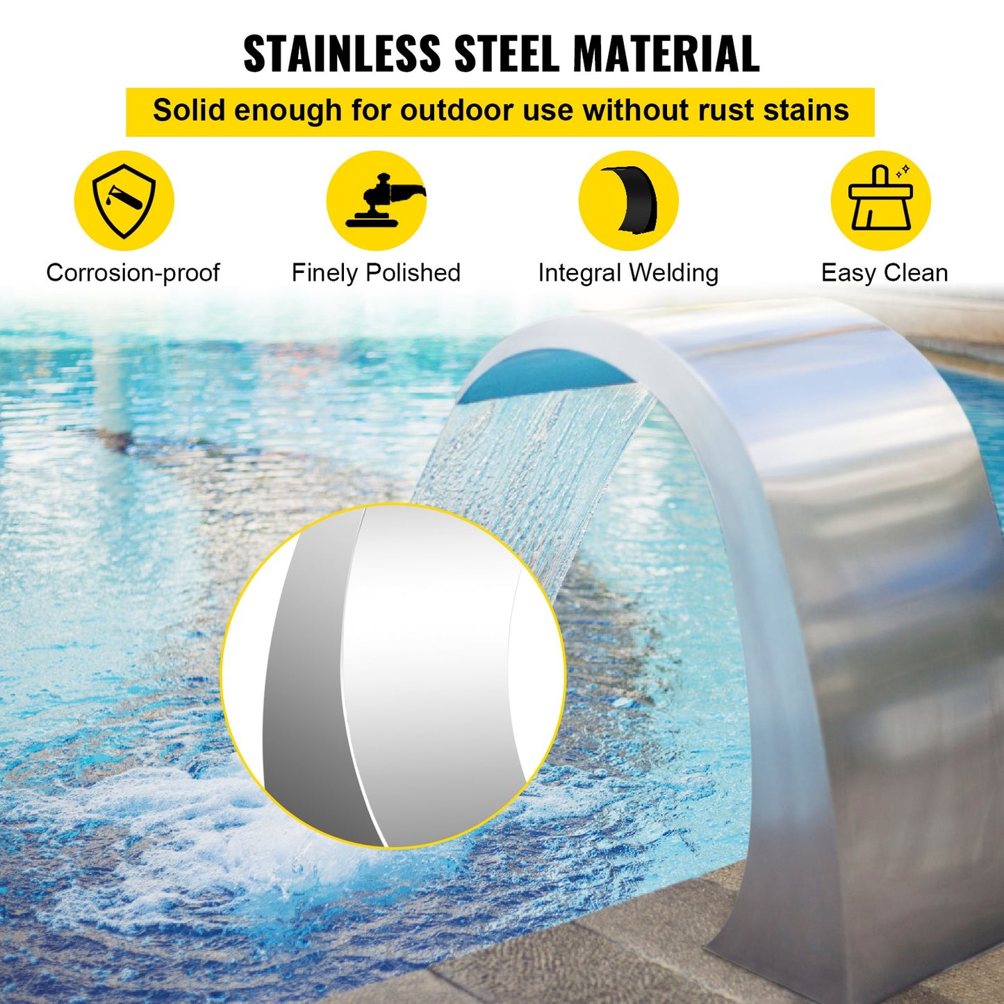 11.8" x 23.6" x 17.7" Stainless Steel Decorative Waterfall Pool Fountain For Garden