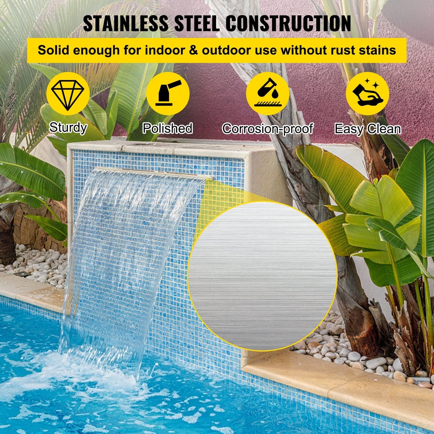 Stainless Steel Waterfall Spillway, 600mm Cascade Fountain for Gardens