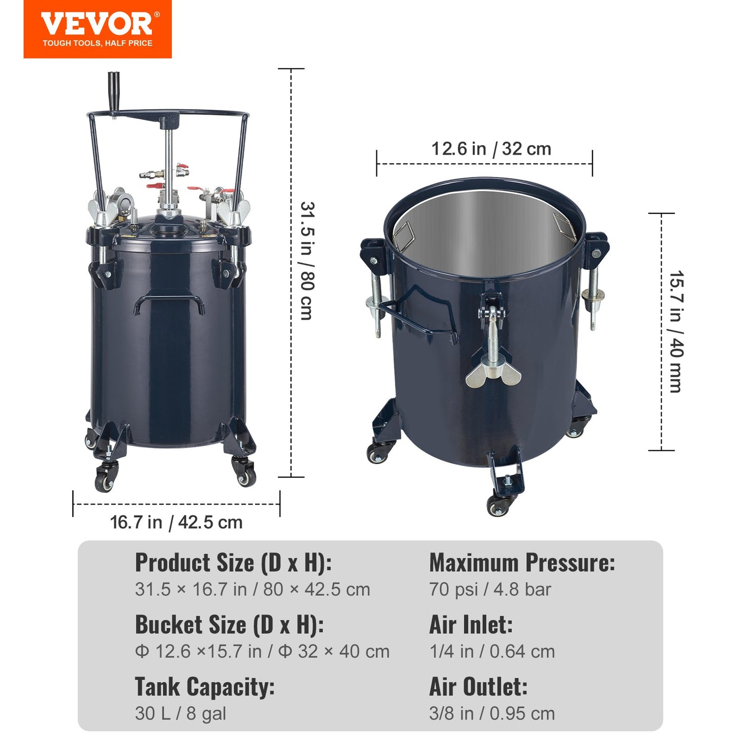 VEVOR Spray Paint Pressure Pot Tank, 30L/8gal Air Paint Pressure Pot with Manual