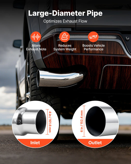 Elbow Exhaust Tip, 101.6mm Inlet, 152.4mm Outlet, 584mm Overall Length, Chrome Turn Down Exhaust Tip with Clamp for Truck/Sedan/Sports Car/SUV, Chrome Structure for High Temperature Resistance