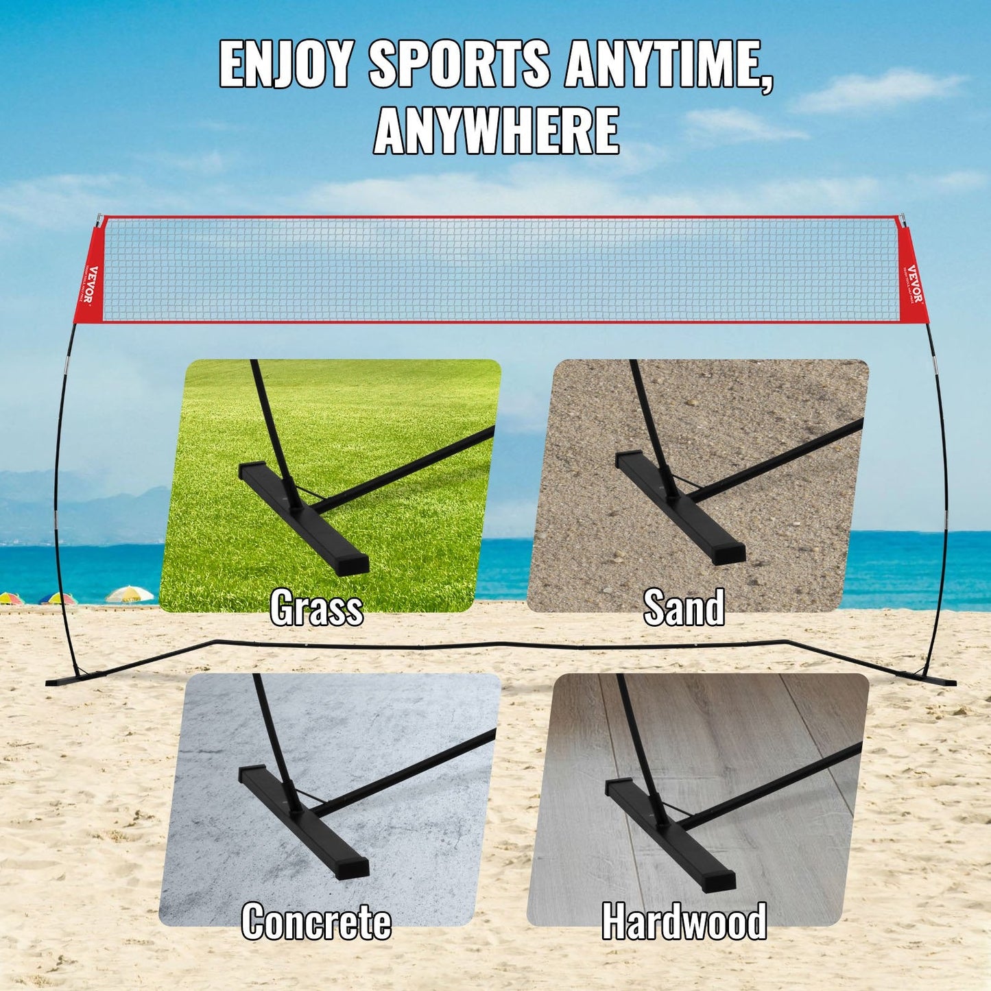 Freestanding Volleyball Training Net, Adjustable Height, Portable 4.3-Meter System