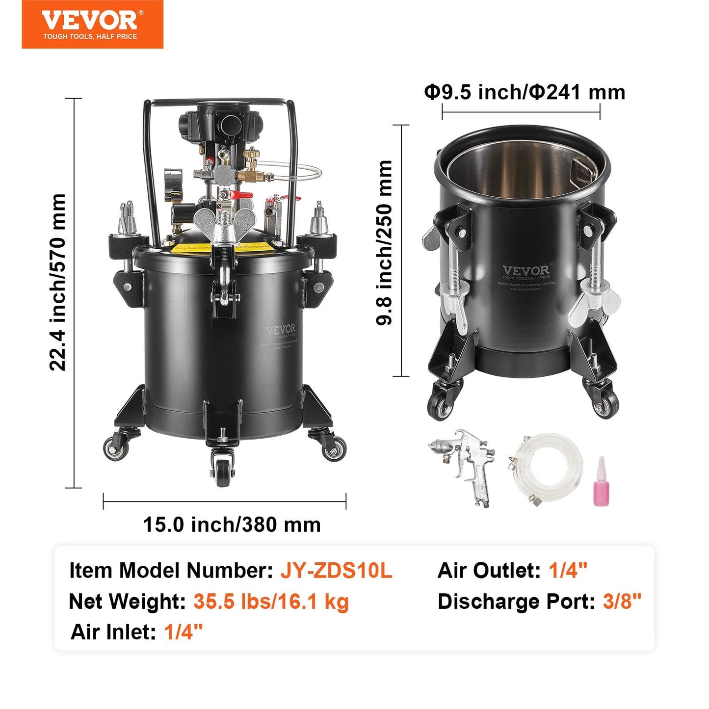 10L Spray Paint Pressure Tank with Automatic Stirring, 70 PSI, High-Pressure Steel