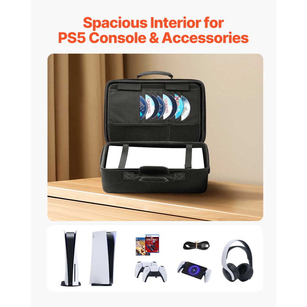 VEVOR PS5 Carrying Case Travel Bag for Playstation 5 Shockproof EVA Soft Lining