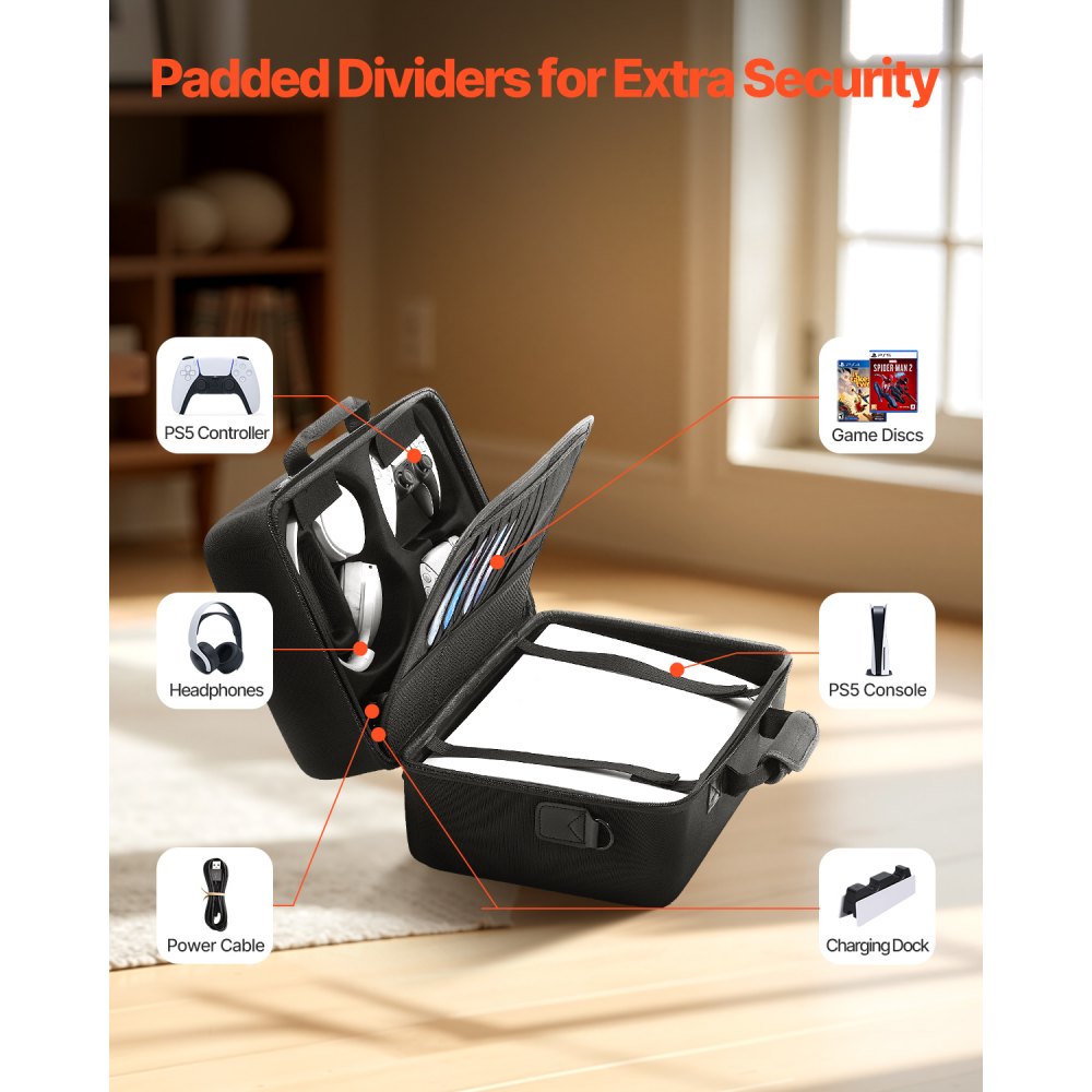VEVOR PS5 Carrying Case Travel Bag for Playstation 5 Shockproof EVA Soft Lining
