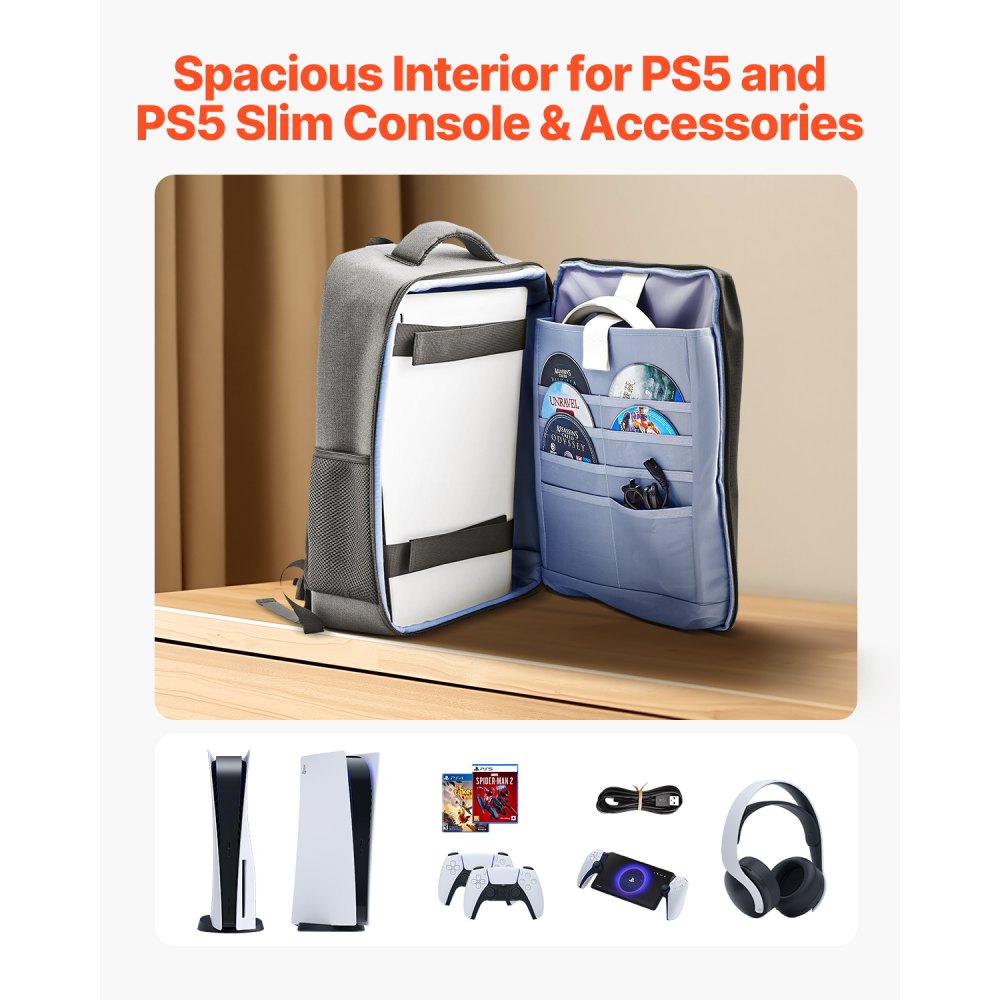 VEVOR PS5 Backpack Dual Shoulder Travel Bag for Playstation 5 PS5 Slim Nylon