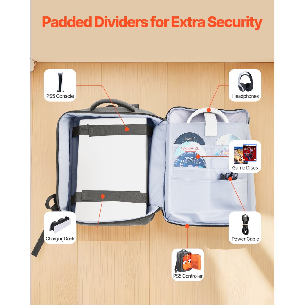 VEVOR PS5 Backpack Dual Shoulder Travel Bag for Playstation 5 PS5 Slim Nylon