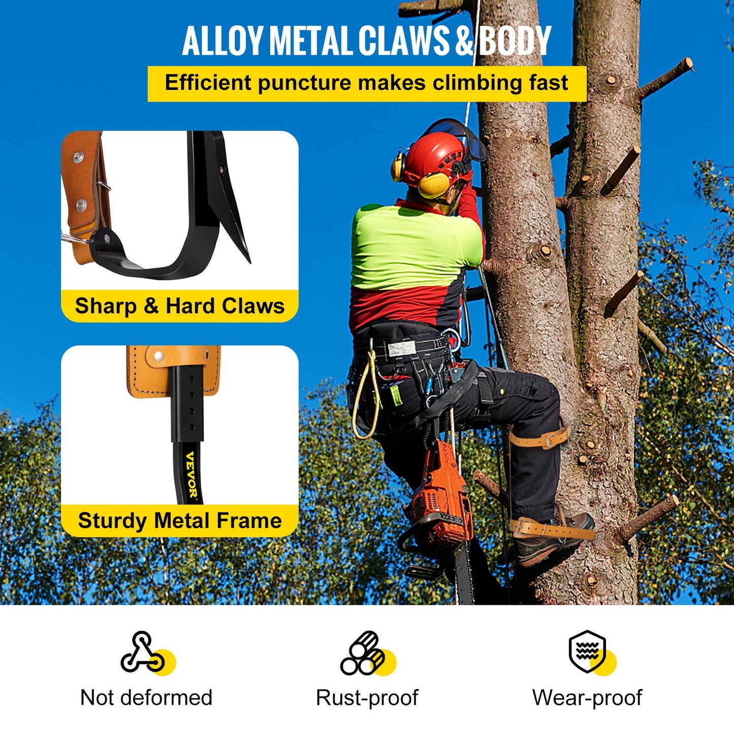 VEVOR Tree Climbing Spikes, 1 Pair Alloy Steel Pole Climbing Spurs, with Adjustable