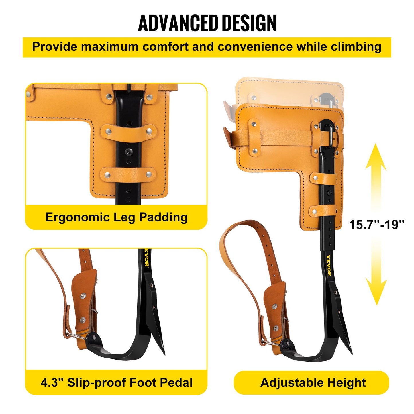 VEVOR Tree Climbing Spikes, 1 Pair Alloy Steel Pole Climbing Spurs, with Adjustable