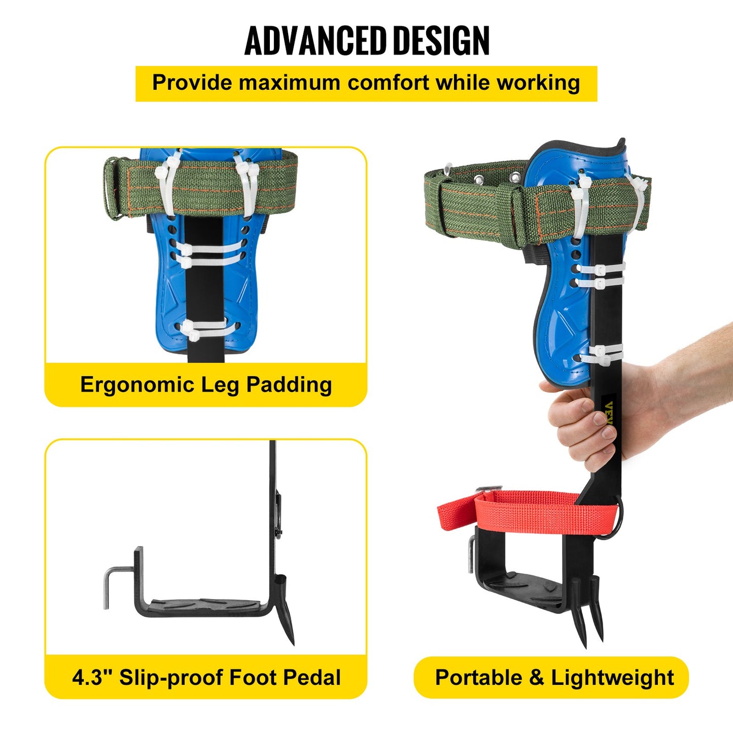 VEVOR Tree Climbing Spike Set Pole Climbing Spurs W/ Security Belt & Foot Strap