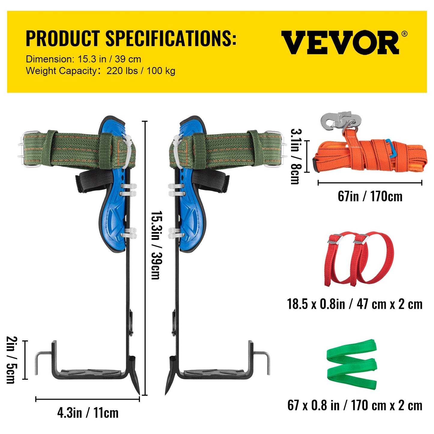 VEVOR Tree Climbing Spike Set Pole Climbing Spurs W/ Security Belt & Foot Strap