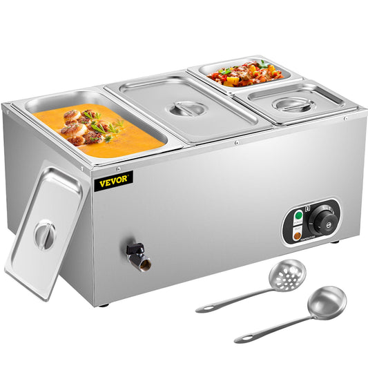 VEVOR Commercial Food Warmer Bain Marie Stainless Steel Buffet Food Warmer 4-Pan