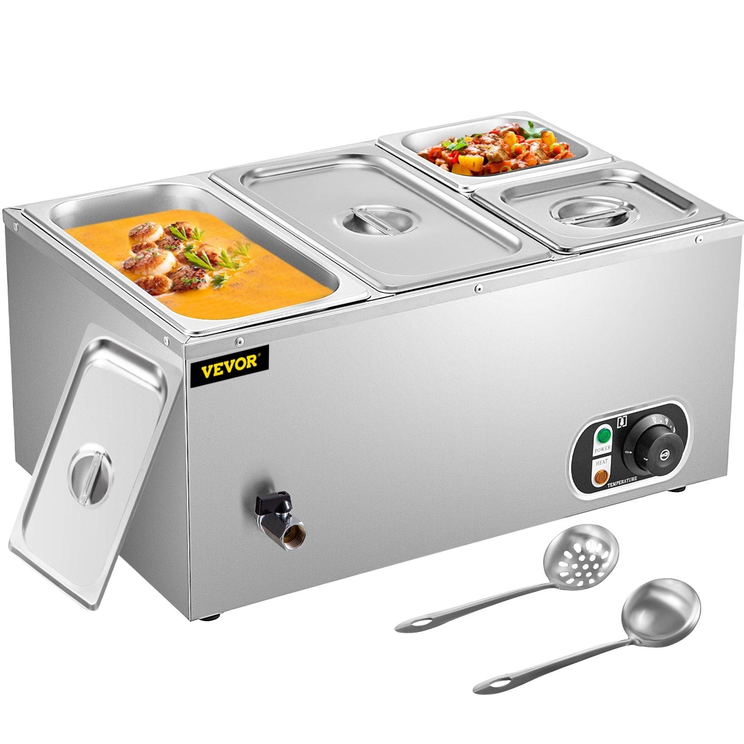 Stainless Steel Bain Marie Buffet Warmer with 4 Pans, 14L Capacity, 1500W