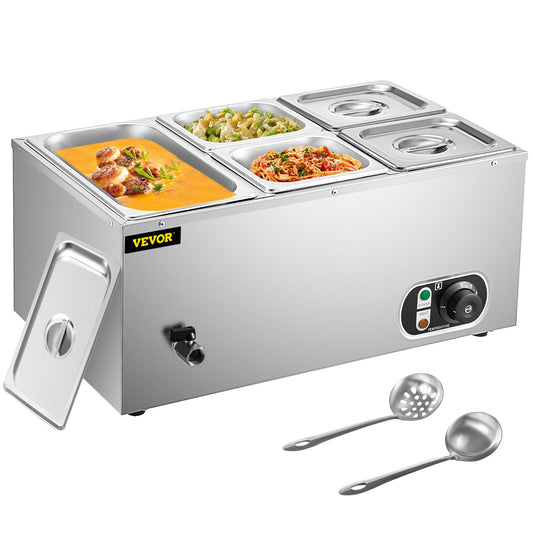 VEVOR Commercial Food Warmer Bain Marie 5-Pan Buffet Food Warmer Stainless Steel