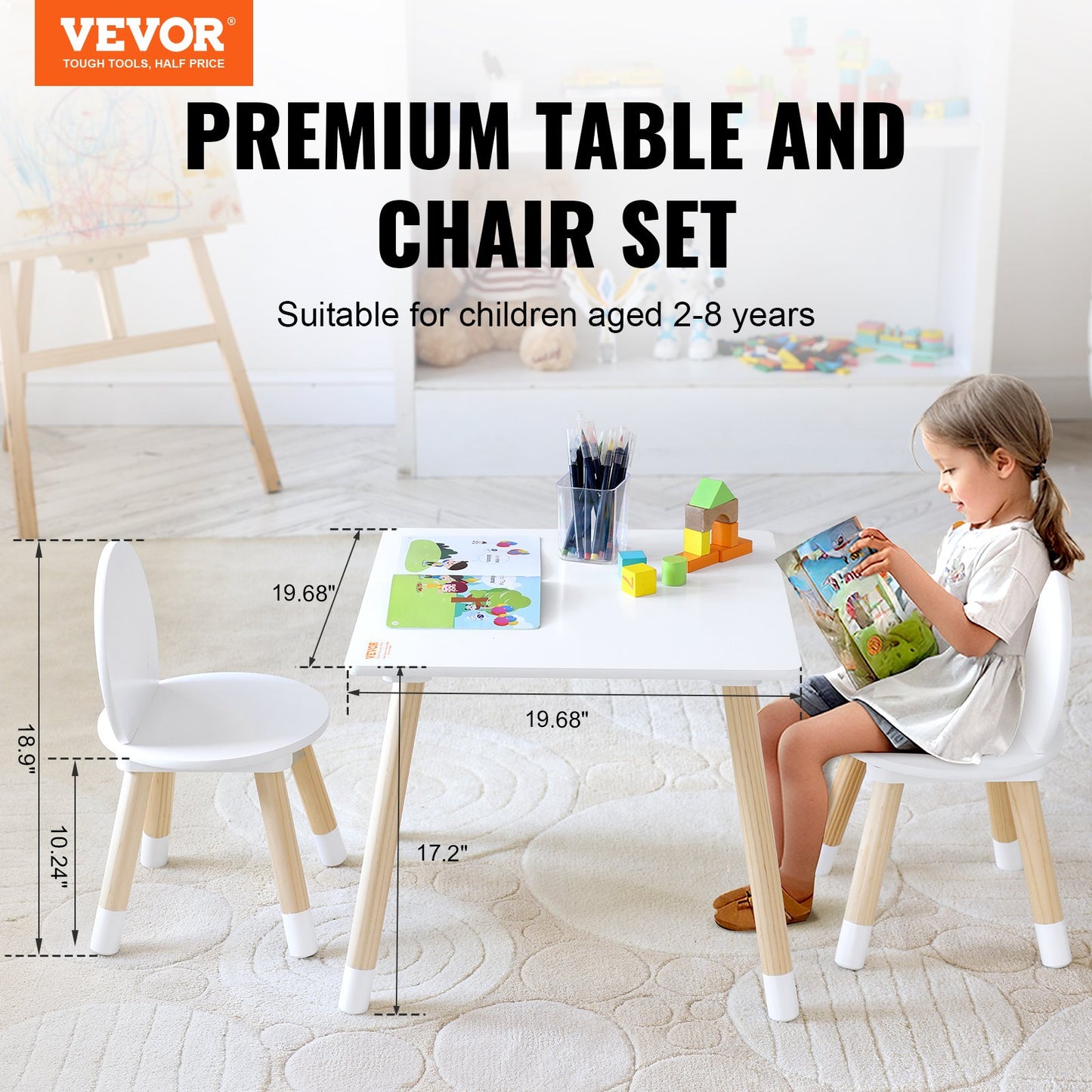 VEVOR Kids Table and 2 Chairs Set, Toddler Table and Chair Set, Children Multi-Activity