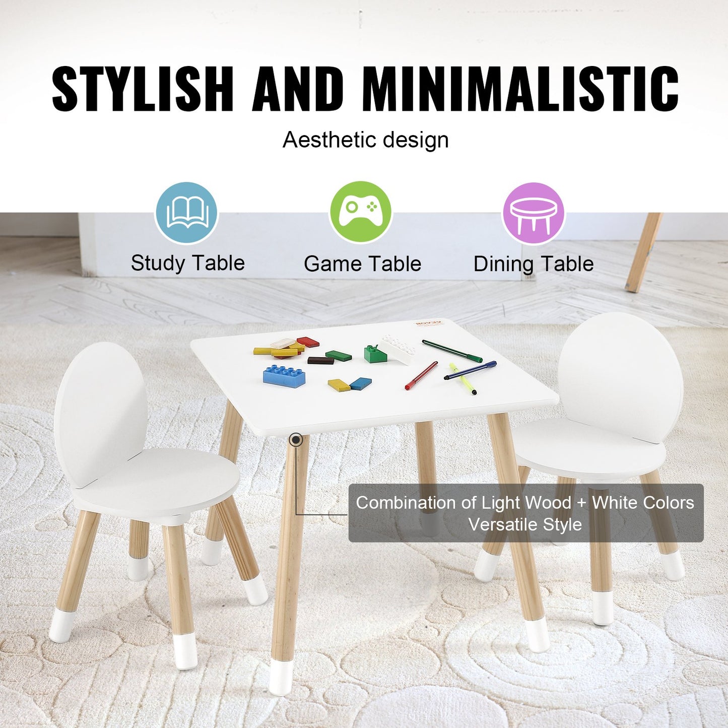 VEVOR Kids Table and 2 Chairs Set, Toddler Table and Chair Set, Children Multi-Activity