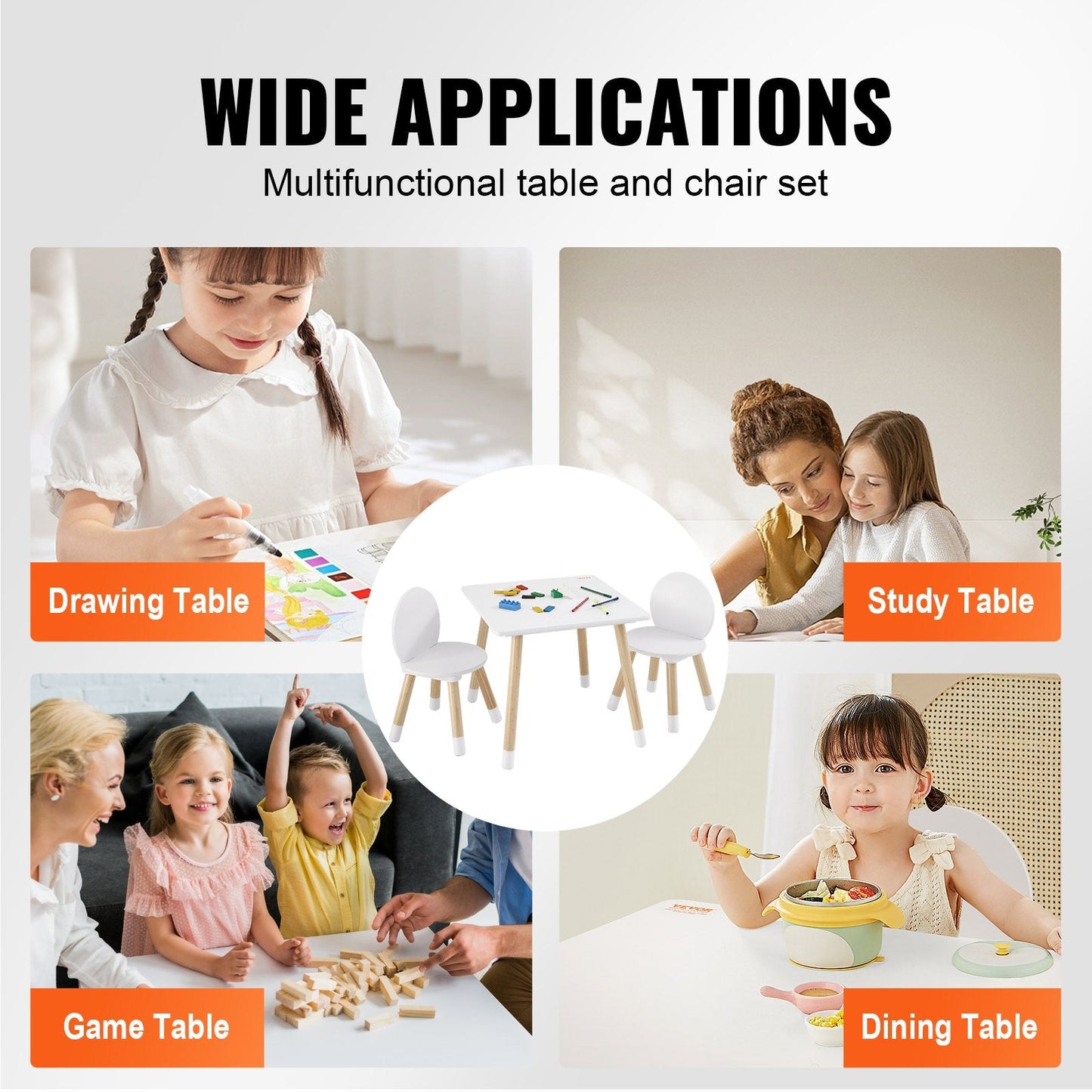 Kids Multi-Activity Table & 2 Chairs Set, 0.5m Tabletop for Ages 2-8, Easy Assembly