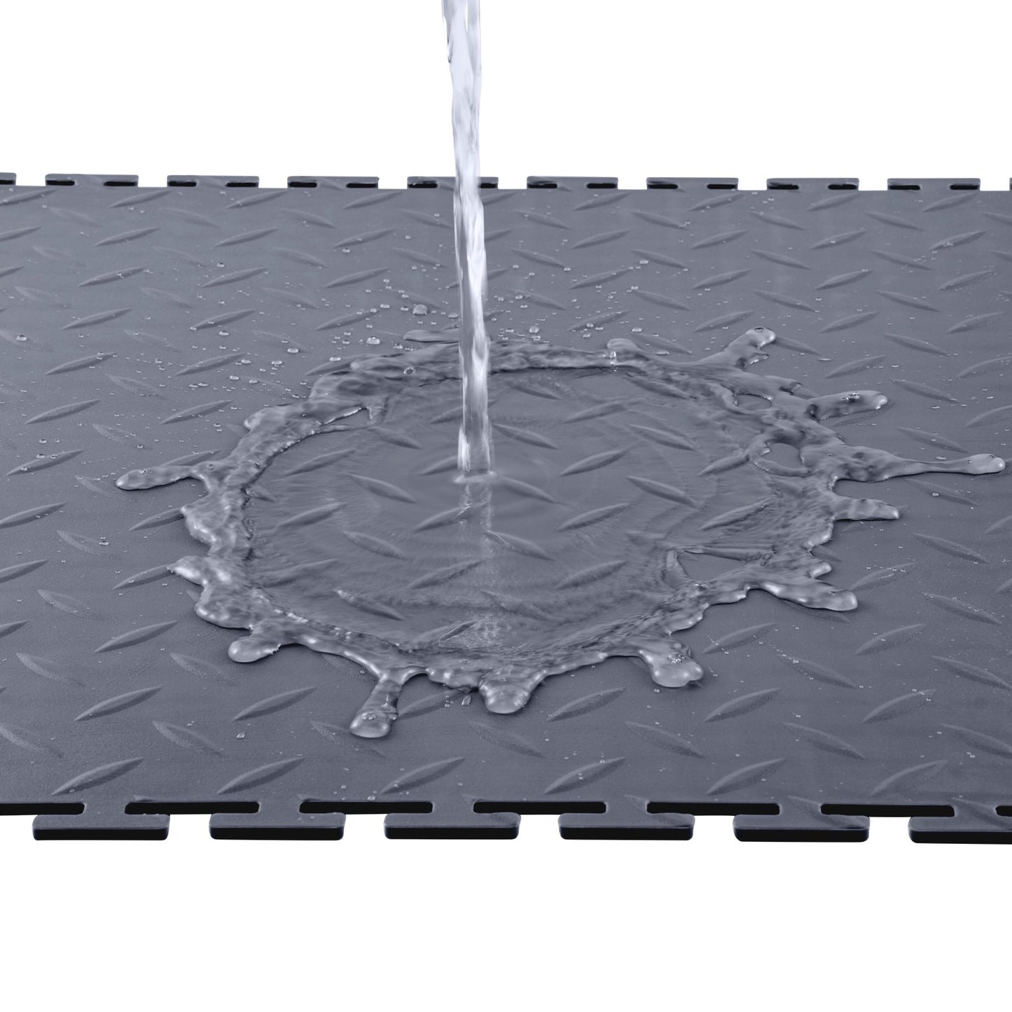 Garage Floor Tiles Interlocking, 8 Pack 513 x 513 x 5 mm Interlocking Modular Garage Flooring Tiles, Diamond Plate Slip-Resistant PVC Mats for Workshop,Warehouse,Tool Room, Graphite Gray
