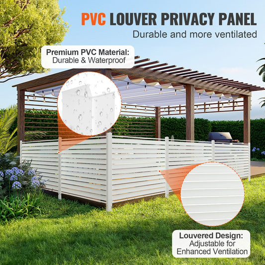 Outdoor Vinyl Privacy Fence Panels, 1.2m x 1.2m, White Louvered Screen Kit