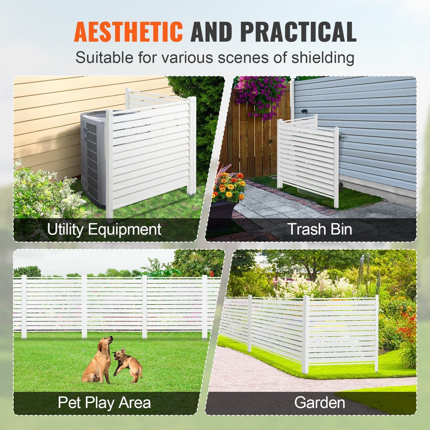Outdoor Vinyl Privacy Fence Panels, 1.2m x 1.2m, White Louvered Screen Kit
